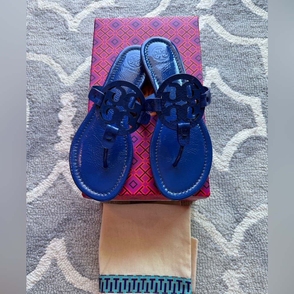 Tory Burch Miller Patent Leather Nautical Blue Size 7